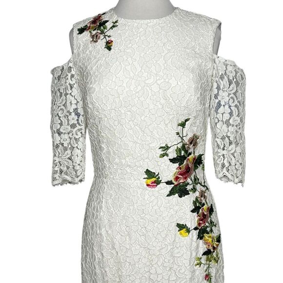 LITTLE Mistress London Floral Appliqué & Lace Cold Shoulder Midi Sheath Dress - Picture 1 of 10